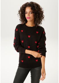 Aniston CASUAL Damen Strickpullover, schwarz, modisch, Gr. 38, Jacquardmuster, gemustert, Strick, Obermaterial: 100% Polyacryl, Pullover, mit