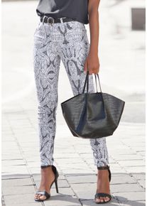 Lascana Damen 7/8-Jeggings, schwarz-weiß, modisch, Gr. 36, bedruckt, Denim/Jeans, Obermaterial: 67% Baumwolle, 29% Polyester, 4% Elasthan, Hosen, mit
