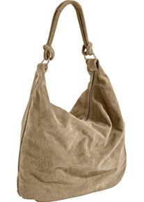 Heine Damen Beuteltasche, beige, Leder, unifarben, Taschen