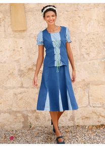 Classic Basics Damen Trachtenbluse, blau, Gr. 56, gemustert, kariert, mehrfarbig, 65% Polyester, 35% Baumwolle, Uni:100% Baumwolle, Blusen
