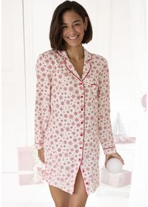 Lascana Damen Nachthemd, Gr. 32, rot, Single Jersey, Obermaterial: 100% Baumwolle, bedruckt, Kleider, mit winterlichem Motiv