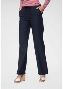 Aniston CASUAL Damen Leinenhose, blau, Basic, Gr. 48, Leinenoptik, unifarben, Web, Obermaterial: 55% Leinen, 45% Viskose, Hosen, mit Bindeband