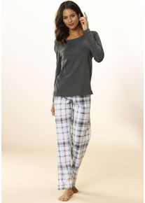 Arizona Damen Pyjama, Gr. 36, grau, Single Jersey, Obermaterial: 100% Baumwolle, kariert, Basic, Homewear-Sets, mit Karomuster