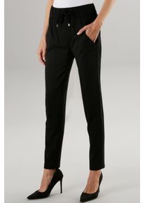 Damen Schlupfhose, schwarz, modisch, Gr. 48, Aniston SELECTED, unifarben, Jersey, Obermaterial: 65% Polyester, 32% Viskose, 3% Elasthan, Hosen, mit