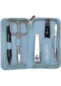 ERBE® ERBE Maniküre-Etui "Siena", B/H: 65mm x 100mm 5 tlg., blau, B:65mm H:100mm, Nageletuis, Lederetui mit Zippverschluss