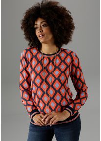 Damen Shirtbluse, orange, modisch, Gr. 40, Aniston SELECTED, gemustert, gestreift, bedruckt, Cru00eape, Web, Obermaterial: 95% Polyester, 5%