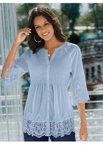 Alessa W. Collection ALESSA W. Damen Spitzenbluse, blau, Gr. 40, unifarben, 100% Baumwolle, Spitze:100% Baumwolle, Blusen
