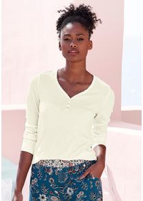 Lascana Damen Pyjamaoberteil, Gr. 36, beige, Rippware, Obermaterial: 63% Polyester, 33% Viskose, 4% Elasthan, unifarben, feminin, Shirts, aus