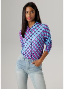 Damen Hemdbluse, bunt, modisch, Gr. 38, Aniston SELECTED, gepunktet, bedruckt, Single Jersey, Obermaterial: 95% Viskose, 5% Elasthan, Blusen, aus