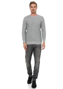 Rusty Neal Herren Strickpullover, grau, Gr. S, unifarben, 70% Polyacryl, 30% Baumwolle, Pullover, mit modernem Strickmuster