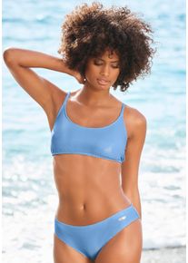 Lascana Damen Bustier-Bikini, blau, Gr. 34, glänzend, unifarben, Polyamid, Bikini-Sets, mit goldfarbener Glanzbeschichtung