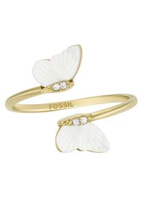 Fossil Damen Fingerring "Schmetterling, JEWELRY, JF04423710", 18, Edelstahl, 1,5mm, gelb, Edelstahl, Fingerringe, mit Zirkonia (synth.) - mit Perlmutt
