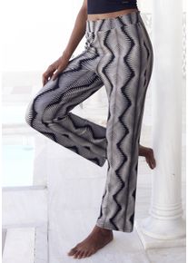 Lascana Damen Pyjamahose, Gr. 36, schwarz-weiß, Single Jersey, Obermaterial: 95% Viskose, 5% Elasthan, bedruckt, ethno, gemustert, modisch, Hosen,