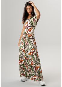 Damen Maxikleid, bunt, casual, Gr. 40, Aniston SELECTED, bedruckt, Single Jersey, Obermaterial: 95% Viskose, 5% Elasthan, Kleider, mit Falten im