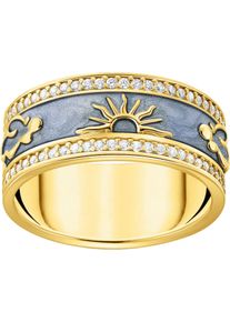 Thomas Sabo Damen Fingerring "blau mit kosmischen Symbolen, TR2450-565-1-52-60", 58, Silber 925 (Sterlingsilber), 8mm, weiß, Silber 925