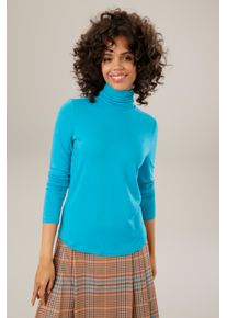 Aniston CASUAL Damen Rollkragenshirt, blau, modisch, Gr. 44, unifarben, Single Jersey, Obermaterial: 95% Viskose, 5% Elasthan, Shirts, in