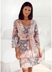 Lascana Damen Kimono, Gr. 36, rosa, Single-Jersey, gemustert, Hausmäntel, mit floralem Druck