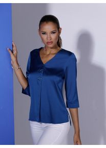 CRÉATION L CREATION L Damen Satinbluse, blau, Gr. 36, unifarben, 98% Polyester, 2% Elasthan, Blusen