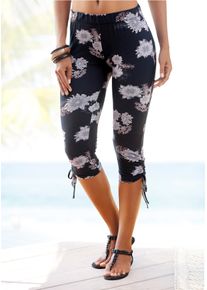 Lascana Damen Caprileggings, Gr. 44, schwarz, Jersey, Obermaterial: 92% Baumwolle, 8% Elasthan, bedruckt, geblümt, casual, Hosen, mit seitlicher