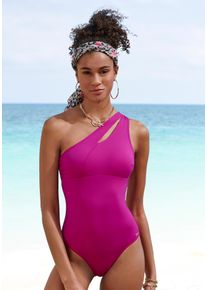 Bruno Banani Damen Badeanzug, lila, Gr. 38, unifarben, Recycling-Polyamid, Badeanzüge, mit asymmetrischem Schnitt