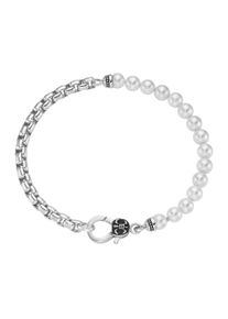 Herren Armband "Panzerkette, schwarzer Achat oder Perle, Silber 925", 21cm, Silber 925 (Sterlingsilber), weiß, Giorgio Martello MILANO, Silber 925