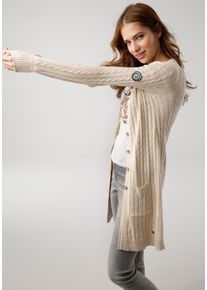 Kangaroos Damen Longstrickjacke, beige, casual, Gr. 52, Zopfmuster, meliert, Strick, Obermaterial: 50% Baumwolle, 50% Polyacryl, Strickjacken, mit