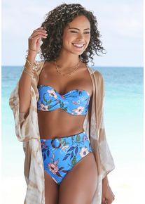 s.Oliver Damen Highwaist-Bikini-Hose "Maya", blau, Gr. 36, floral, Polyamid, Badehosen, mit abnehmbarem Gürtel und Schnalle in Horn-Optik