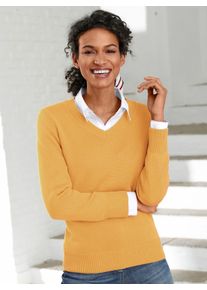 Casual Looks Damen V-Ausschnitt-Pullover "Pullover", gelb, Gr. 36, unifarben, meliert, 50% Baumwolle, 50% Polyacryl, Pullover