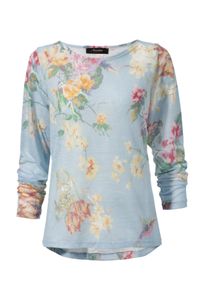 Aniston CASUAL Damen Langarmshirt, blau, modisch, Gr. 42, bedruckt, leicht transparent, Feinstrick, Obermaterial: 100% Polyester, Shirts, mit