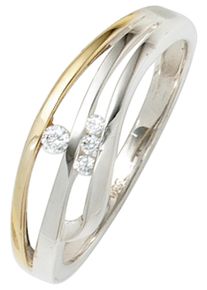 Jobo Damen Silberring, 52, Silber 925 (Sterlingsilber), silber, Silber 925 (Sterlingsilber), Fingerringe, 925 Silber bicolor vergoldet mit Zirkonia