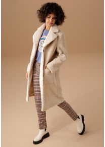 Aniston CASUAL Damen Kurzmantel, beige, modisch, Gr. 44, unifarben, Strukturmuster, Plüsch, Web, Obermaterial: 100% Polyester. Futter: 100%