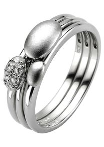 Jobo Damen Fingerring, 50, Silber 925 (Sterlingsilber), silber, Silber 925 (Sterlingsilber), Fingerringe, 3-teilig 925 Silber mit 6 Zirkonia