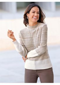 Inspirationen Damen Strickpullover "Pullover", beige, Gr. 38, gemustert, mehrfarbig, meliert, 74% Baumwolle, 26% Polyacryl, Pullover