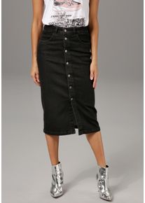 Aniston CASUAL Damen Jeansrock, schwarz, modisch, Gr. 44, unifarben, leichte Abriebeffekte, Denim/Jeans, Obermaterial: 98% Baumwolle, 2% Elasthan,