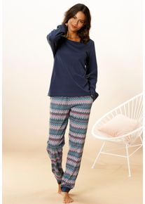 Vivance Dreams Damen Pyjama, Gr. 36, blau, Single Jersey, Obermaterial: 100% Baumwolle, ethno, Basic, Homewear-Sets, mit buntem Zick-Zack-Muster