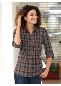 Casual Looks Damen Langarmbluse, braun, Gr. 40, gemustert, kariert, mehrfarbig, 100% Baumwolle, Blusen