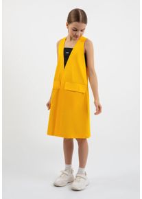 Gulliver Damen Jerseykleid, gelb, casual, Gr. 152, mehrfarbig, 100% Baumwolle, Kleider, mit Kontrast-Einsätzen