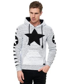 Rusty Neal Herren Kapuzensweatshirt, schwarz-weiß, sportlich, Gr. S, mehrfarbig, 70% Polyacryl, 30% Baumwolle, Sweatshirts, mit großem Stern-Design