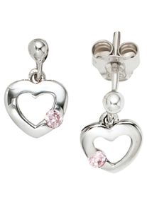 Jobo Damen Paar Ohrhänger, Silber 925 (Sterlingsilber), silber, Silber 925 (Sterlingsilber), Ohrringe, Herz 925 Silber mit Zirkonia
