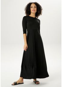 Aniston CASUAL Damen Maxikleid, schwarz, Gr. 48, unifarben, leicht glänzend, Web, Obermaterial: 100% Polyester, Kleider, Rockteil mit Volant aus