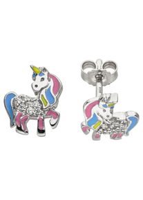 Jobo Damen Paar Ohrstecker "Einhorn", Silber 925 (Sterlingsilber), silber, Silber 925 (Sterlingsilber), Ohrringe, 925 Silber mit 14 Zirkonia