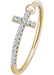 Firetti Damen Fingerring "Schmuck Geschenk Gold 585 Goldring Shiny Cross Kreuz", 56, 0,08 ct SI = kleine Einschlüsse, Gelbgold 585-Diamanten, 1,5mm,