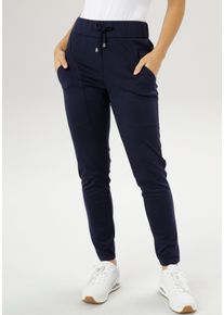 Damen Schlupfhose, blau, modisch, Gr. 44, Aniston SELECTED, unifarben, Jersey, Obermaterial: 65% Polyester, 32% Viskose, 3% Elasthan, Hosen, mit