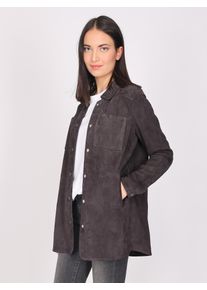 Maze Damen Lederjacke "4202172", grau, Gr. L, Obermaterial: 100% Ziegenvelours / Innenfutter: 100% Baumwolle, Jacken