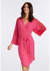 Lascana Damen Kimono, Gr. 32, rot, Obermaterial: 95% Viskose, 5% Elasthan. Spitze: 100% Polyamid, unifarben, Hausmäntel, mit schönen Spitzendetails