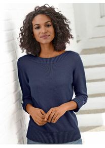 Casual Looks Damen 3/4 Arm-Pullover "Pullover", blau, Gr. 36, unifarben, meliert, 50% Baumwolle, 50% Polyacryl, Pullover