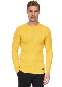 Rusty Neal Herren Strickpullover, gelb, Gr. L, unifarben, 50% Polyacryl, 50% Baumwolle, Pullover, mit modernem Strickmuster