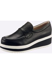 Heine Damen Slipper, Gr. 37, schwarz, Leder, Leder, modisch, Schuhe