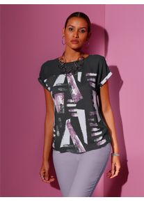 CRÉATION L CREATION L Damen Kurzarmbluse, lila, Gr. 36, gemustert, 100% Viskose, Blusen