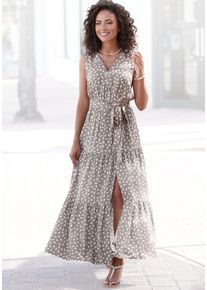Vivance Damen Maxikleid, grau, modisch, Gr. 34, bedruckt, Web, Obermaterial: 100% Viskose, Kleider, und Alloverdruck, Sommerkleid mit Schlitz